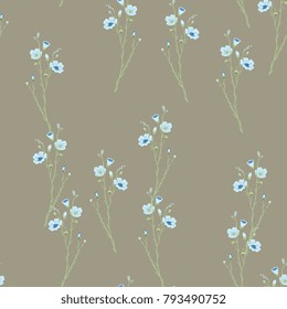 Seamless floral pattern with flax plant.