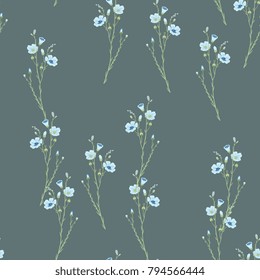 Seamless floral pattern with flax plant.