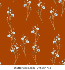 Seamless floral pattern with flax plant.