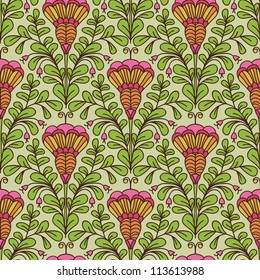 Seamless floral pattern. Flower background. Floral retro wallpaper.