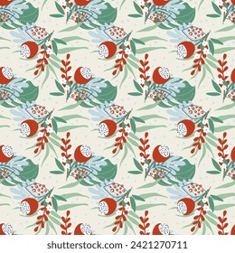 Impresionante estampado floral con ramos de flores. Hermoso fondo de plantas tropicales. Impresión de estilo retro para el diseño de tejidos, papel pintado, papel envolvente. Ilustración vectorial dibujada a mano.
