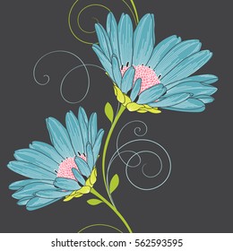 Seamless floral pattern with flower chamomile. Element for design. Hand-drawing vector illustration.