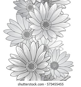 Padrão floral sem emenda com camomila floral. Elemento de design. Ilustração vetorial de desenho manual.