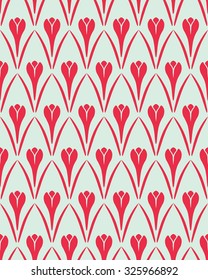 Seamless floral pattern. Flower Crocus vintage background. Saffron herb cuisine texture. Red and light gray contrast colored. Vector