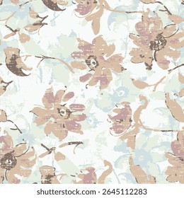 Seamless floral pattern - flower elements and leaves. Abstract romantic flowers, for fabric, fashion, wallpapers, postcards, greeting cards. Elegant textile pattern design. 