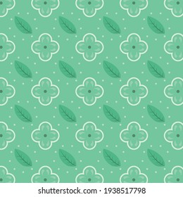 Seamless floral pattern, flower and leave pattern with white polka dot background. fabric and wallpaper pattern design. Seamless abstract   pattern, hand-drawn, cute, card, gift wrap and wallpaper.