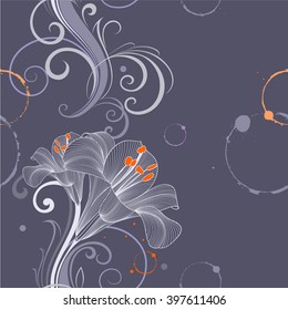 Seamless floral pattern with flower lily. Element for design. Hand-drawing vector illustration.