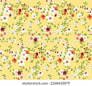 Patrón de flores de patrón floral sin foco sobre el material vectorial de fondo amarillo