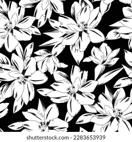 Seamless Floral Pattern flower pattern on black and white stock vector