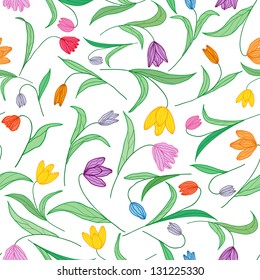 Seamless floral pattern. Flower texture. Vector illustration with colorful tulips