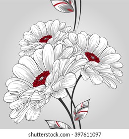 Seamless floral pattern with flower zinnia. Element for design. Hand-drawing vector illustration.