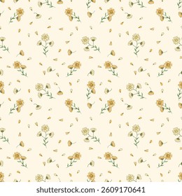 Seamless floral pattern with flowers in autumnal earth tones creates a beautiful background suitable for various print designs and textiles.