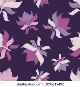 Seamless floral pattern. Flowers background. Embroidery on fabric. Scribble texture. Textile rapport.