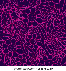 Impresionante estampado floral con flores y fondo. Ilustración de impresión floral vectorial en fondo oscuro