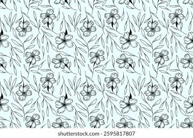 seamless floral pattern with flowers black doodle line	