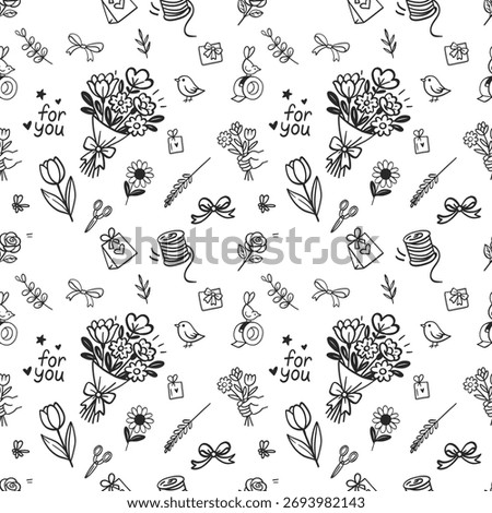 Seamless floral pattern with flowers and bows for gift or card design