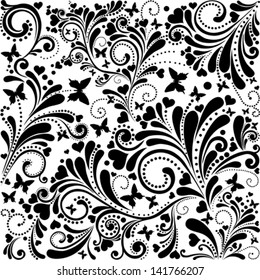 Seamless floral pattern with  flowers and butterflies. Floral vector illustration.