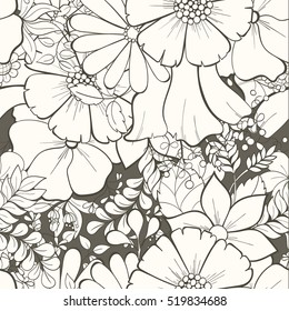 Seamless floral pattern of flowers can be used for wallpaper, website background, wrapping paper, invitation, flyer, banner or website. Hand drawn vector illustration of summer background