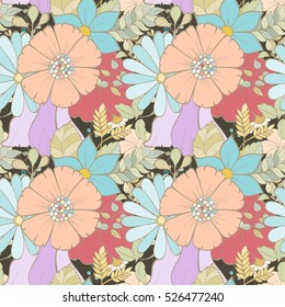 El patrón floral inconsútil de las flores se puede utilizar para el Fondo de pantalla, el fondo del Sitio web, el papel de embalaje, la invitación, el volante, el Anuncio o el Sitio web. Ilustración vectorial dibujada a mano del fondo del verano