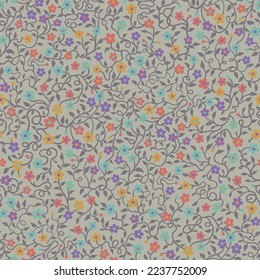 Seamless floral pattern with flowers, convolvulus and leaves on a light green background. Folk ornament.