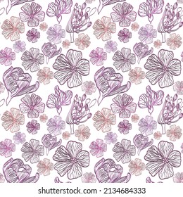 Seamless floral pattern with flowers in digital paper art style vector illustration 
