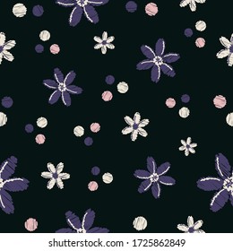 Seamless floral pattern flowers and dots repeat endless background cover texture for textile, wrapping paper, wallpapers, clothing, curtains, carpets, fashion fabric prints
