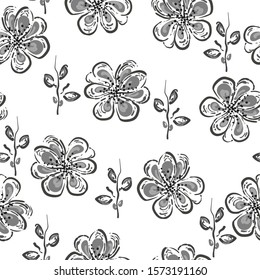 Seamless floral pattern. Flowers drawn in doodle style. Print for textile and paper. Vector illustration.