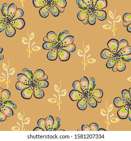 Seamless floral pattern. Flowers drawn in doodle style. Print for textiles and paper. Vector illustration.