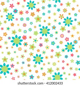Seamless floral pattern with flowers of fresh colors on a white background