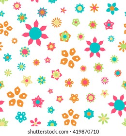 Seamless floral pattern with flowers of fresh colors on a white background