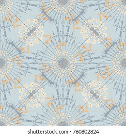 Seamless floral pattern of flowers, grass and lace, vector illustration