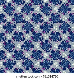 Seamless floral pattern, flowers, grass, leaves, vector illustration. 
