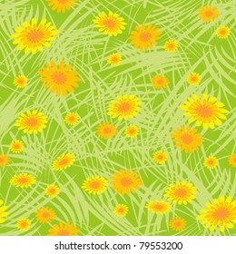 seamless floral pattern with flowers and grass
