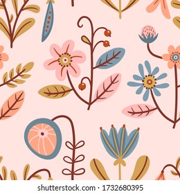 Seamless floral pattern with flowers. Hand drawn illustration for fabric and decor.