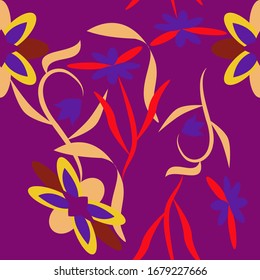 seamless floral pattern with flowers and leaves plants exotic shapes