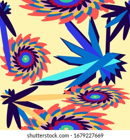 seamless floral pattern with flowers and leaves plants exotic shapes