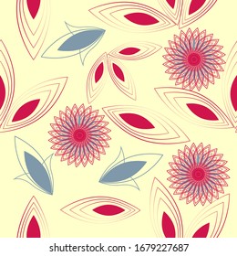 seamless floral pattern with flowers and leaves plants exotic shapes