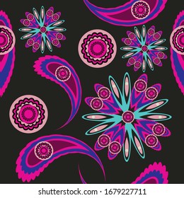 seamless floral pattern with flowers and leaves plants exotic shapes