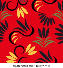 seamless floral pattern with flowers and leaves plants exotic shapes