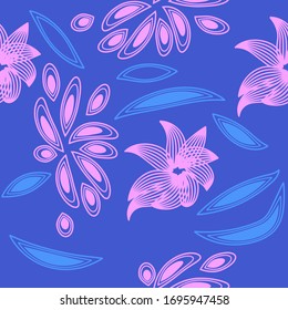 seamless floral pattern with flowers and leaves plants exotic shapes