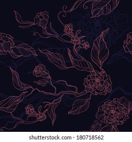 seamless floral pattern with flowers and leaves on dark background