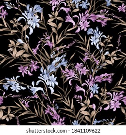 Seamless floral pattern with flowers and leaves on vector