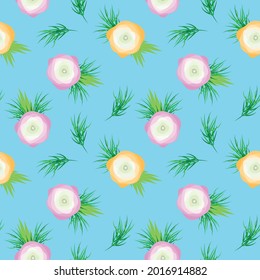 Patrón floral sin foco. Flores y hojas textura en fondo azul, estilo tropical para textiles, papel pintado y envoltura