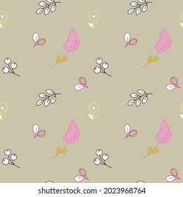 Seamless floral pattern. Flowers and leaves, folk style for textile, wallpaper and wrapping