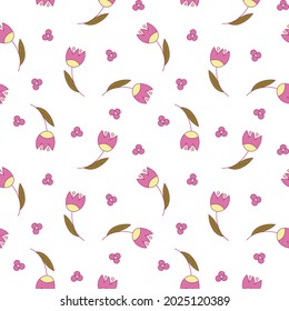 Seamless floral pattern. Flowers and leaves, folk style for textile, wallpaper and wrapping