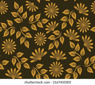 Seamless floral pattern with flowers leaves, seamless pattern wallpaper of tropical dark background