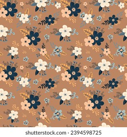 Seamless floral pattern with flowers and leaves. Vector illustration.