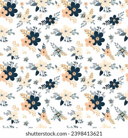 Patrón floral sin foco con flores y hojas. Ilustración vectorial en un fondo blanco.	
