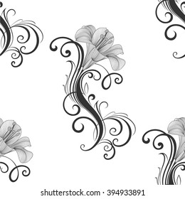 Seamless floral pattern with flowers lily. Element for design. Hand-drawing vector illustration.