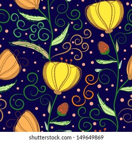 Seamless floral pattern; flowers in night